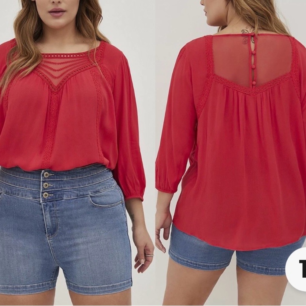 torrid Red Lace-Trim Scoop Neck Blouse